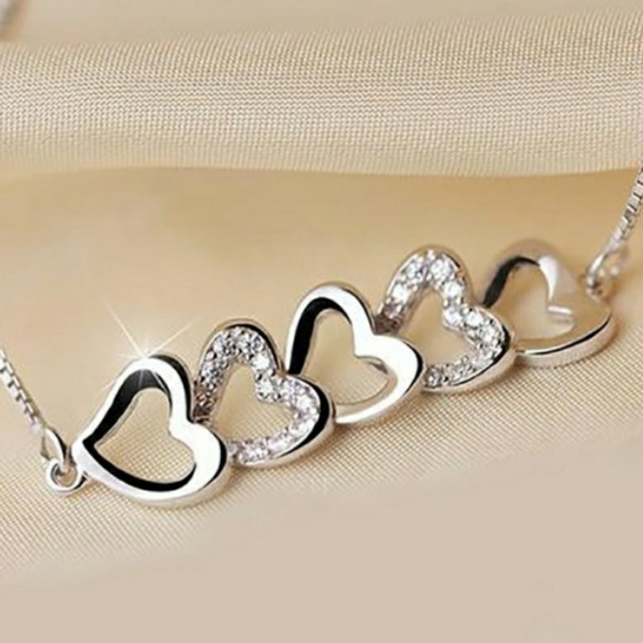 Diamond Hearts 925 Sterling Silver Necklace - Picture 6 of 7